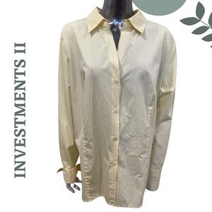 🛍️3/$40 Investments II Yellow Stripe Button-Down Collared Shirt Long Sleeve 16W